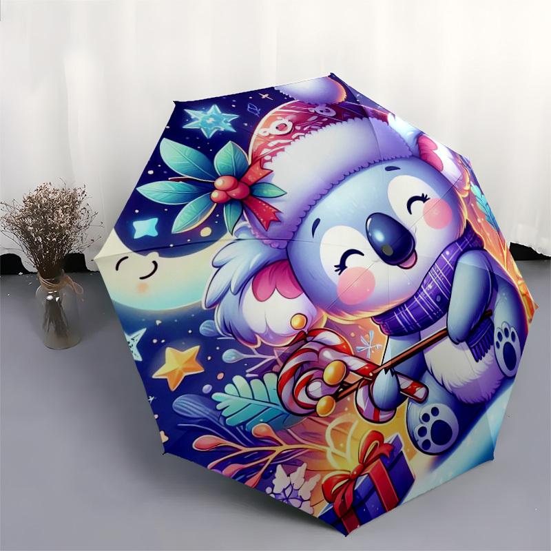 1pc Christmas Koala with Presents Umbrella with Plastic Handle,Suitable for All Seasons Home Travel Outdoor UmbrellaDD482