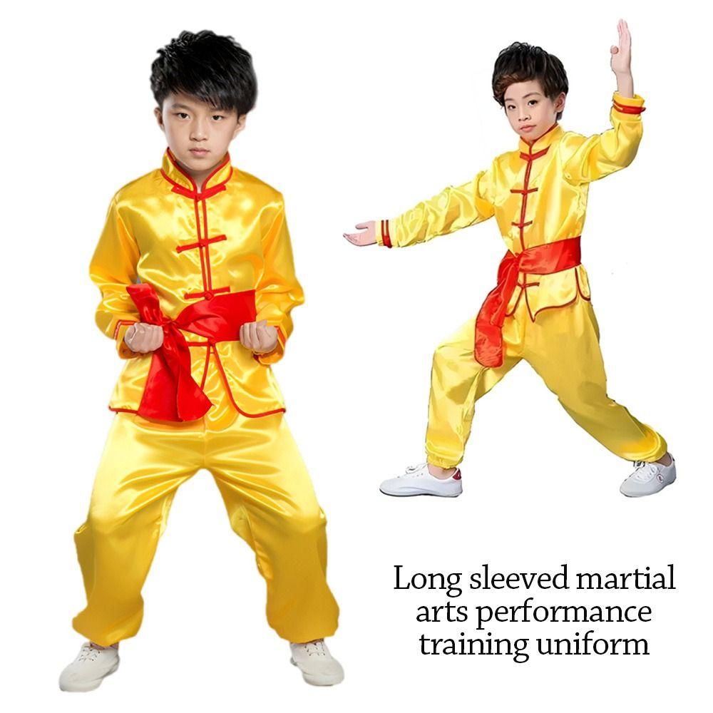 With Belt Kungfu Uniform Long Sleeves Martial Art Uniform Fashion Tai Chi Uniform  Children