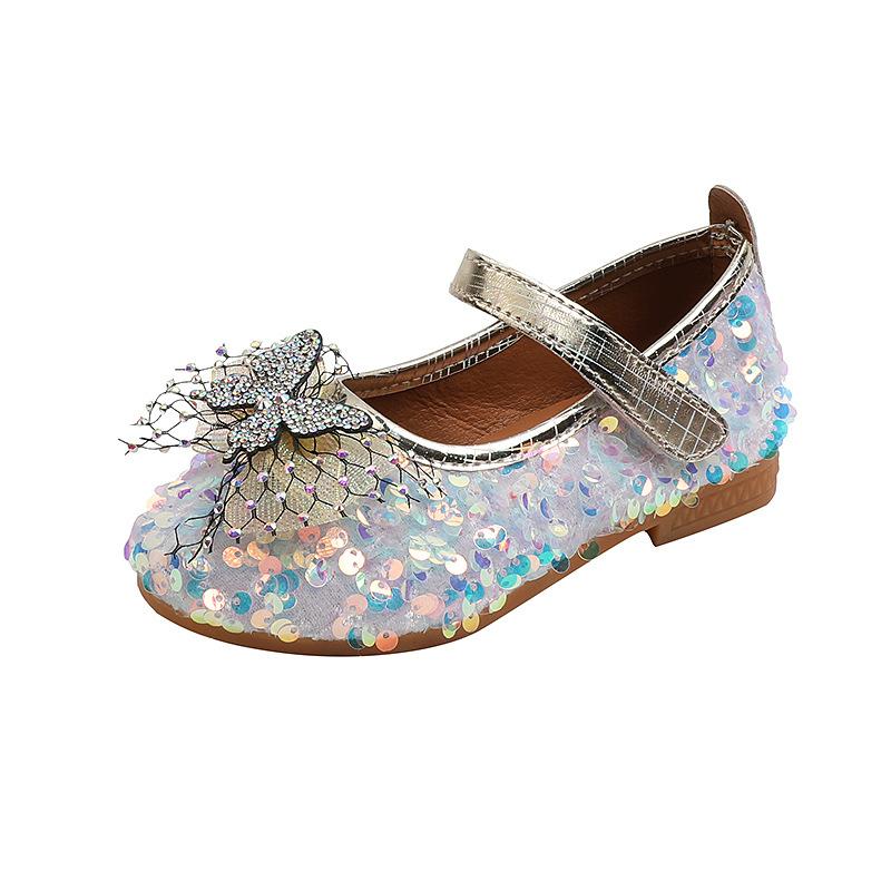Princess Girls Sequins Bling Leather Shoes Lightweight Butterfly Rhinestone Boutique Party Dance Flats Toddler Baby Dress Shoes