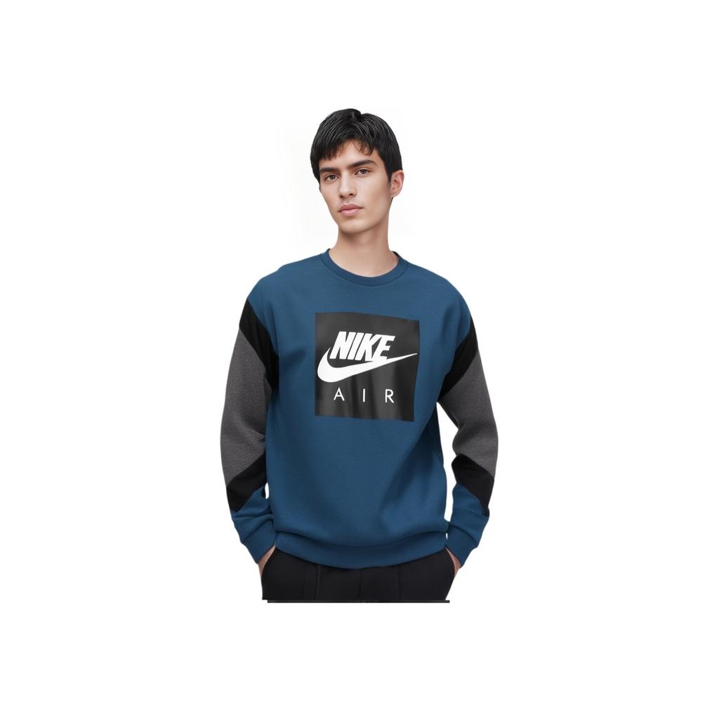 Nike Air Crew Fleece Casual Round Neck Pullover Color Block Long Sleeve Sweatshirt Men Sweatshirt Blue 928636-474