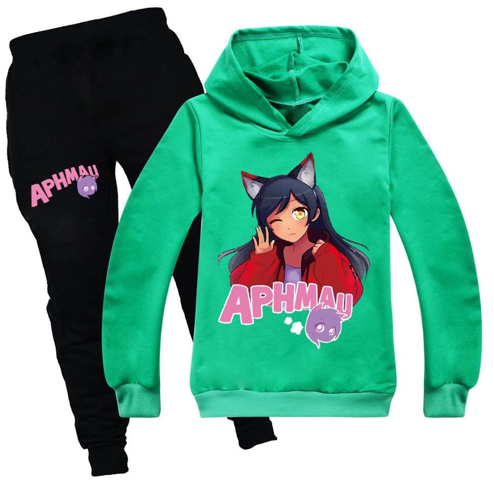 Felpa con Cappuccio e Pantaloni Lunghi in Cotone con Stampa Aphmau per Bambini, Set per Giocare in Inverno e Primavera