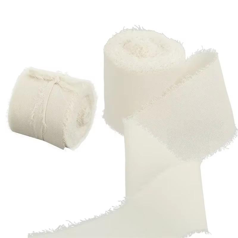 4cm x 5m Frayed Edged Satin Handmade Chiffon Silk Ribbon For Wedding Invitation Bouquets Birthday Party DIY Decoration Gift