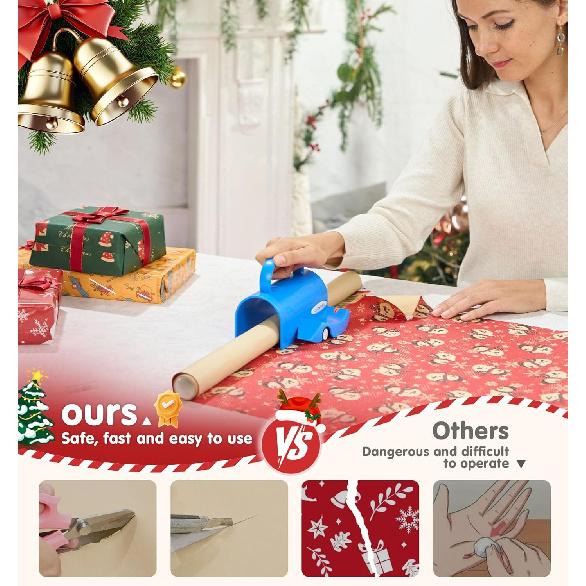 Wrapping Paper Roll Cutter Tool with 3 PCS Replaceable Blade Kit Gift Wrap Cutter for Christmas and Birthday Wrapping Paper Cutter Slider Paper Roll
