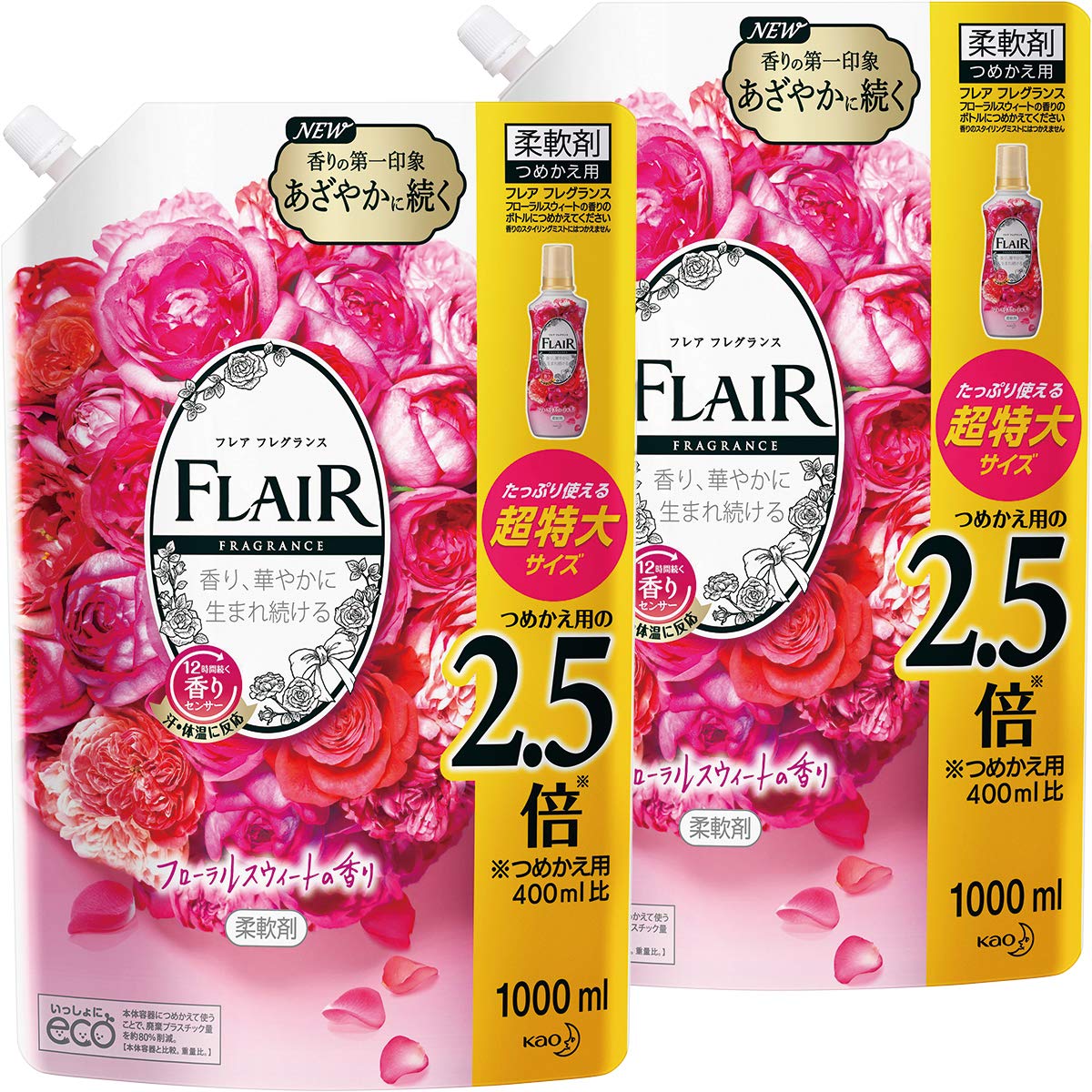 

Flare Fragrance Fabric Softener Floral Sweet Large 1000ml x 2 [Bulk Purchase] & Refill, Capacity,