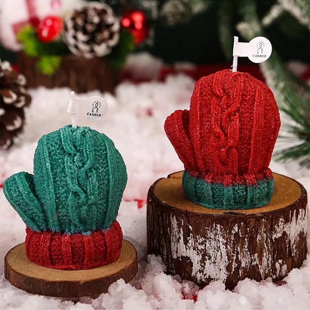 1/2pcs Christmas Woolen Gloves Shape Candle 3D Scented Candle Aromatherapy Soy Wax for Wedding Party Gift New Year Home Decor