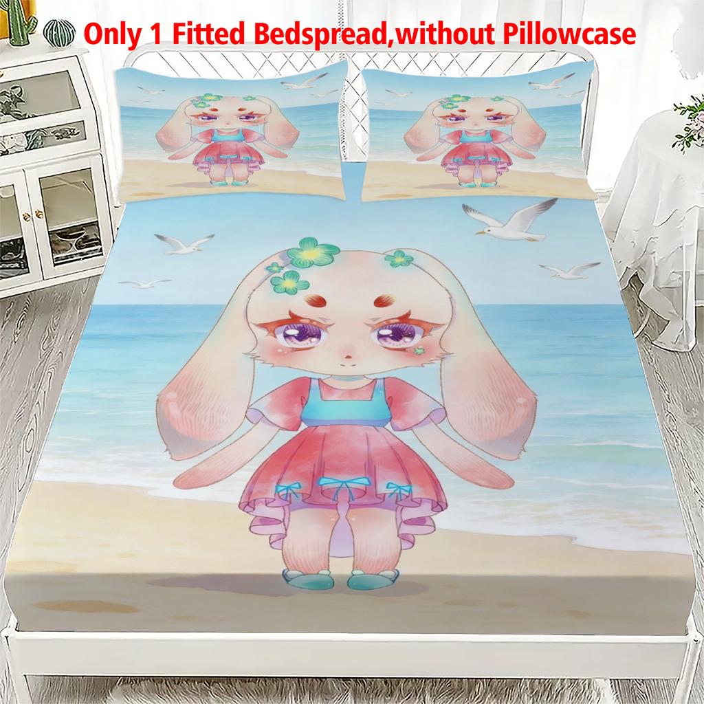 3pcs Fitted Sheet Set Soft Fluff Town Lulu-Sleepy Bunny Breathable Fitted Sheet Set for Home Decor Birthday Gifts For Kids