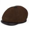 Men's Genuine Leather Sheepskin Beret: Retro Suede Octagonal Newsboy/Painter Cap
