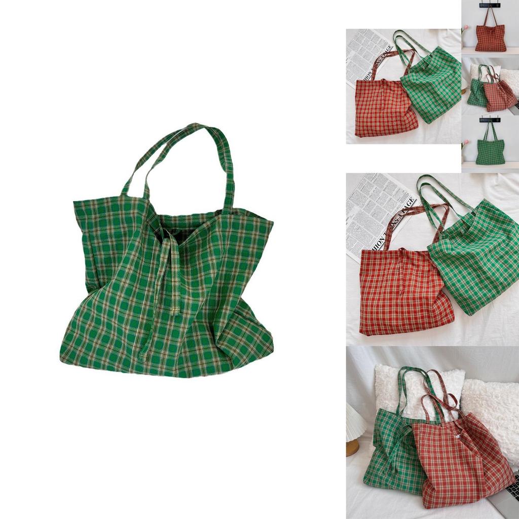 L310 Retro Plaid Canvas Bag Stylish Versatile Lightweight Shoulder Tote For Women