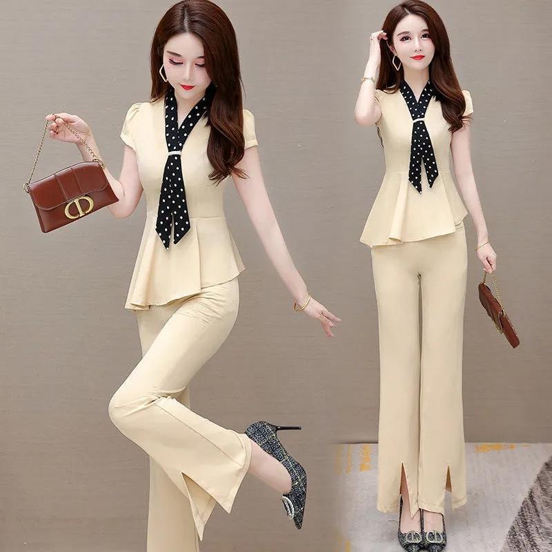 Fashion Suit for Women, Summer, Large Size, Loose, Stylish, Slimming, Belly-covering, Wide-leg Pants, Two-piece Set