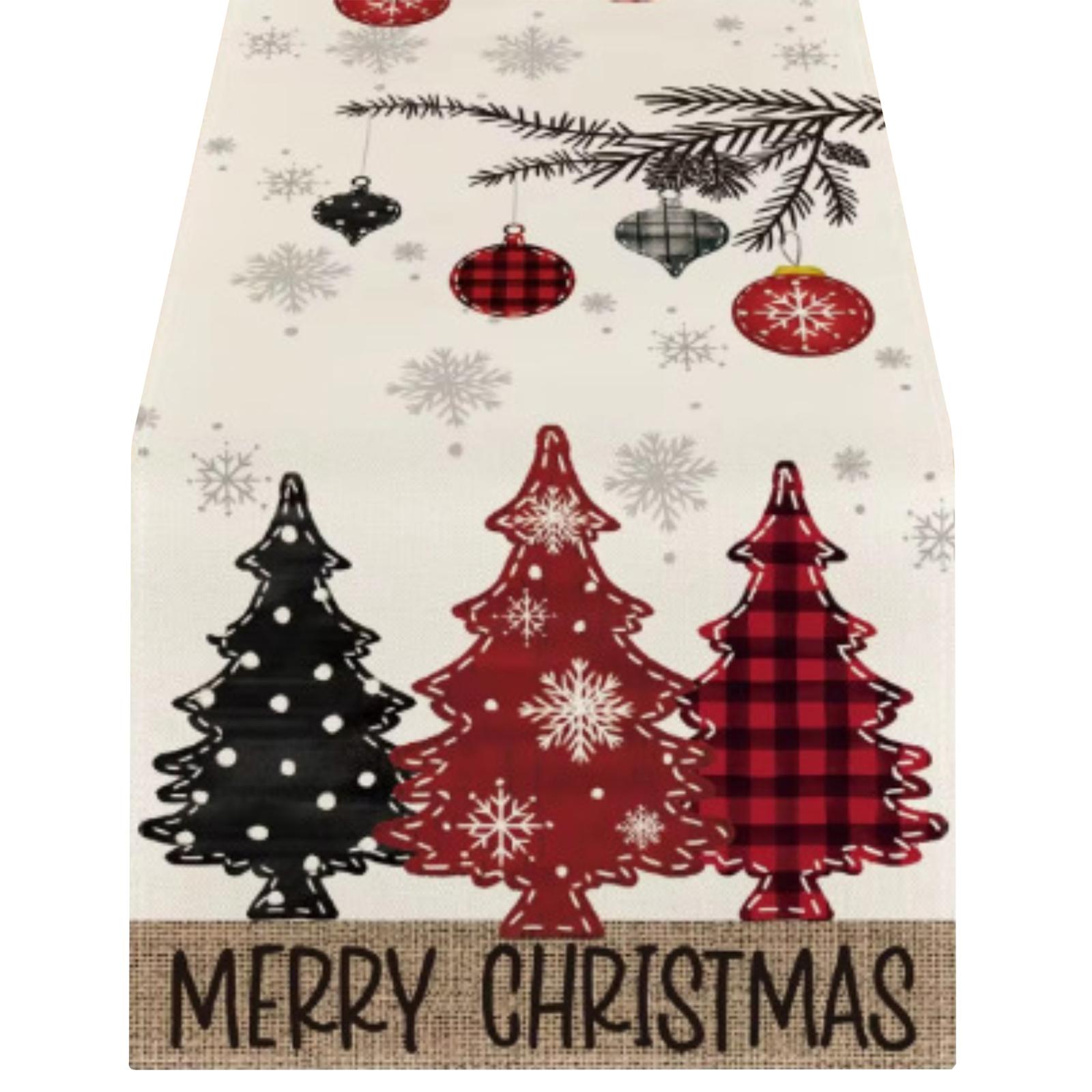 

33x183cm Plaid Christmas Trees Merry Xmas Table Runner, Seasonal Winter Holiday Kitchen Dining Table Decoration For Indoor Outdoor Home Party Decor One Size