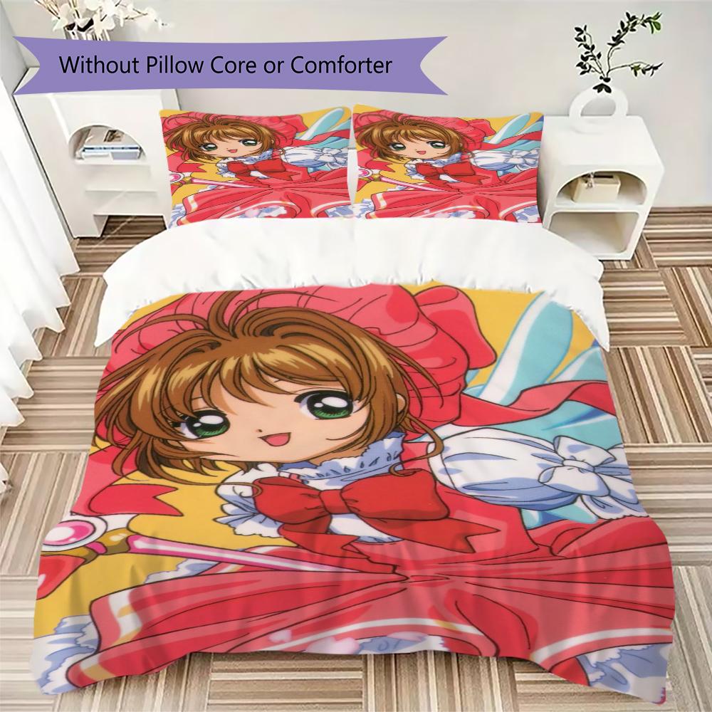 Cardcaptor Sakura Pattern Bedding uilt Set uilt Cover Pillowcase Home Decoration Birthday Gift (1 * duvet cover + 2 * pillowcase without core)