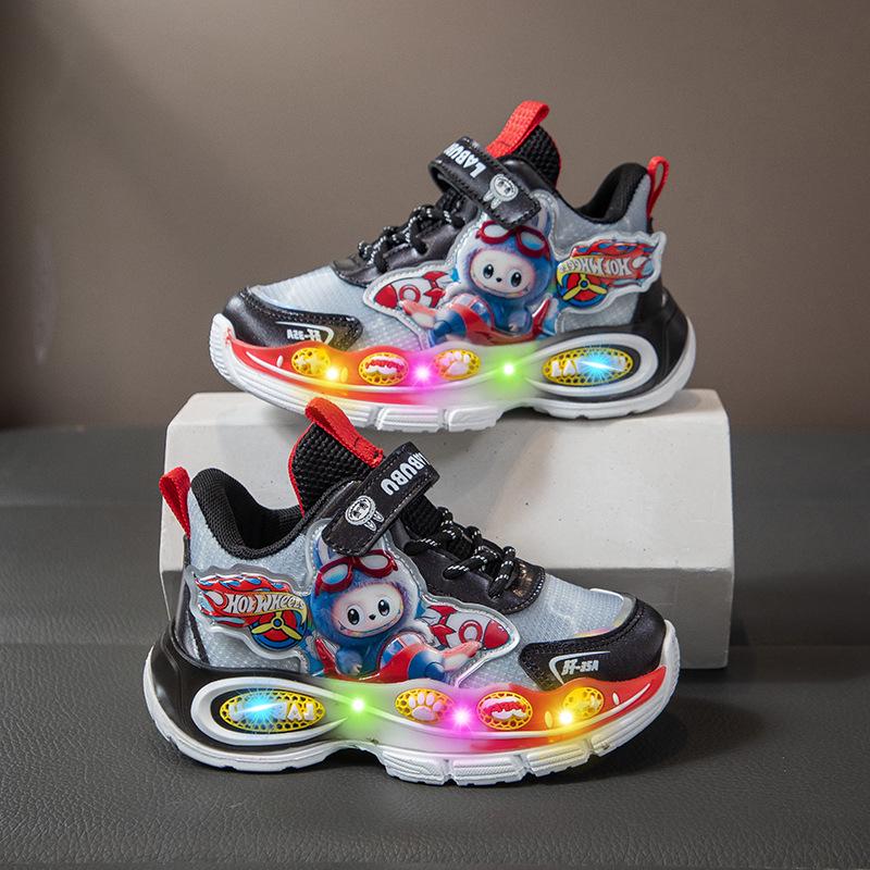 

2025 Kids Light-Up Sneakers: Autumn Velcro Mesh Shoes for Boys & Girls - Breathable Dad Shoes 22.3 cm чёрный