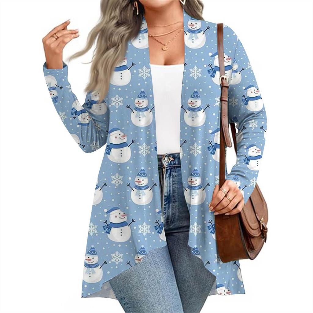 Women's Fall And Winter Fashion Casual Print Long Sleeve Mid-Length Cardigan Jacket