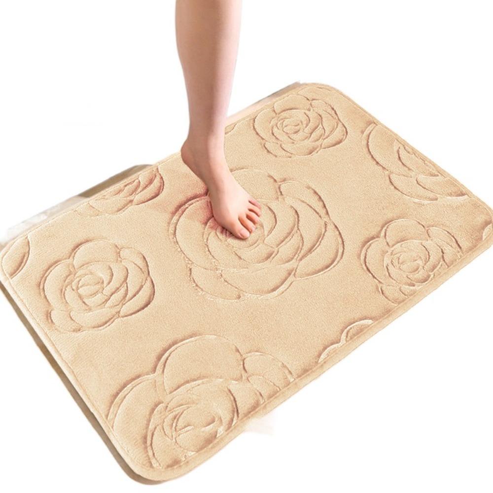 Machine Washable Rose Pattern Floor Mat Square Non-Slip Mat Coral Velvet Carpet  Bathroom