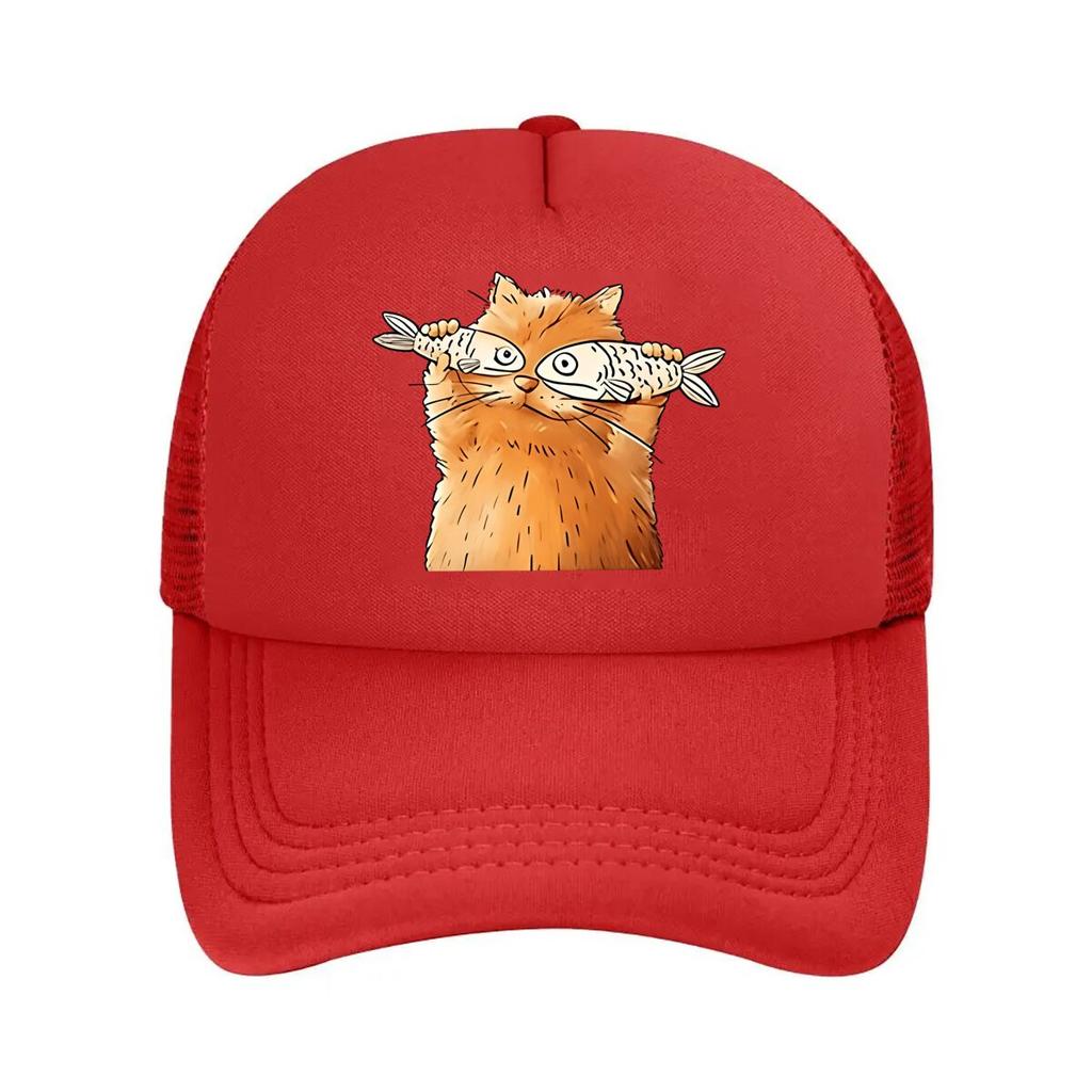 Cartoon Cat Fish Vintage Baseball Cap Mesh Baseball Cap Dad Hat Hip Hop Snapback Cap