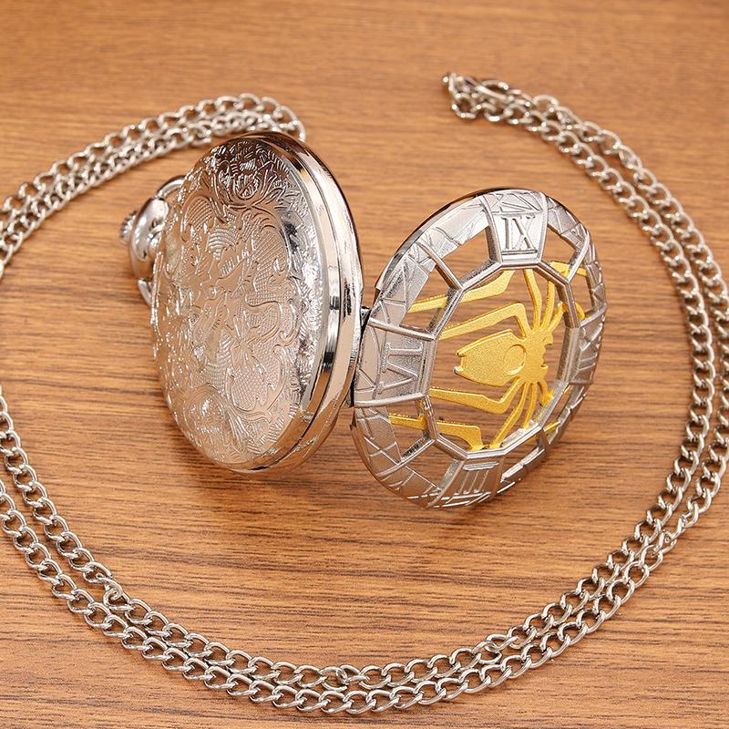 Retro Fashion Men's Hollow Spider Design Quartz Pocket Watch with Necklace,ideal Choice for Gifts