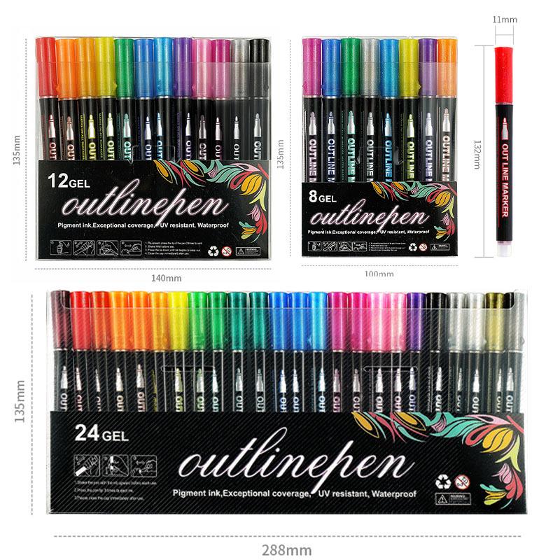 48-Color Double-Line Pen Set: Dreamy Glitter, Metallic, & Fluorescent Markers