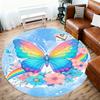 1PC Butterfly Rainbow Round Chair mat Area Rug - Non-Slip, Floor Mat for Office, Bedroom, and Indoor Decor -Gift D1127261