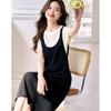 Casual Summer White T-shirt and Strappy Dress Set with Pleated Slimming Design