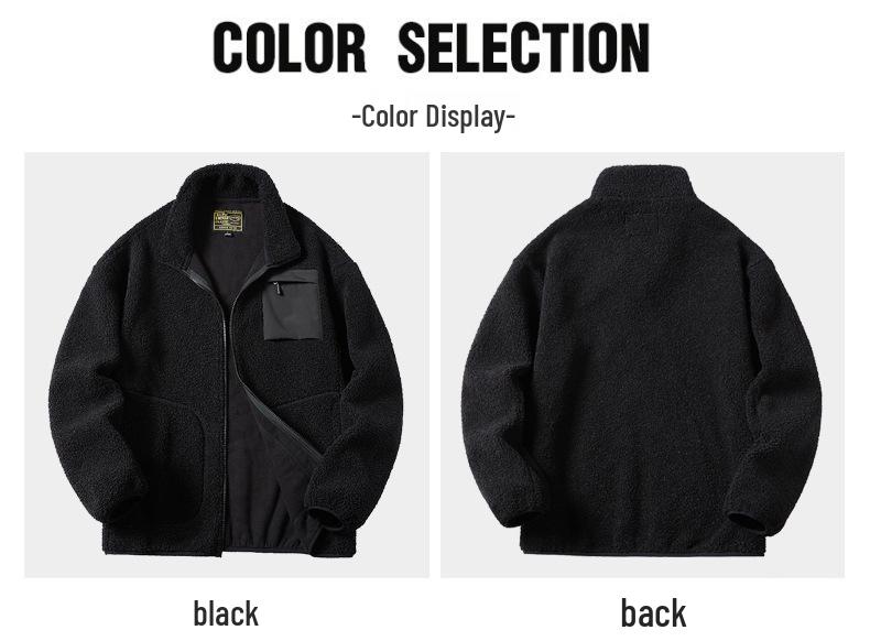 Men's Winter Velvet Fleece Jacket - Long Sleeve, Stand Collar, Thickened Casual Hoodie