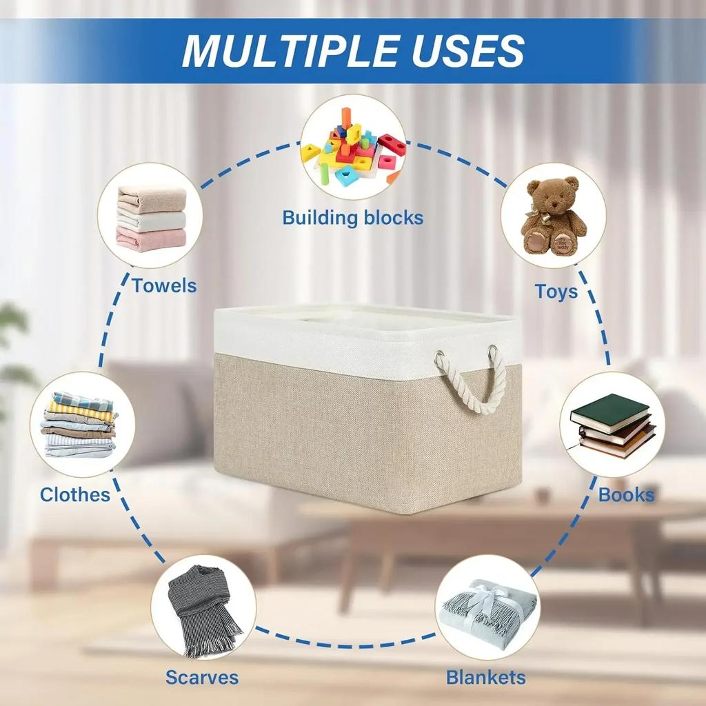 Large Capacity Sundries Sorting Box Splicing Folding Linen Storage Basket with Rope Handle for Baby Toy Clothing Socks Organizer