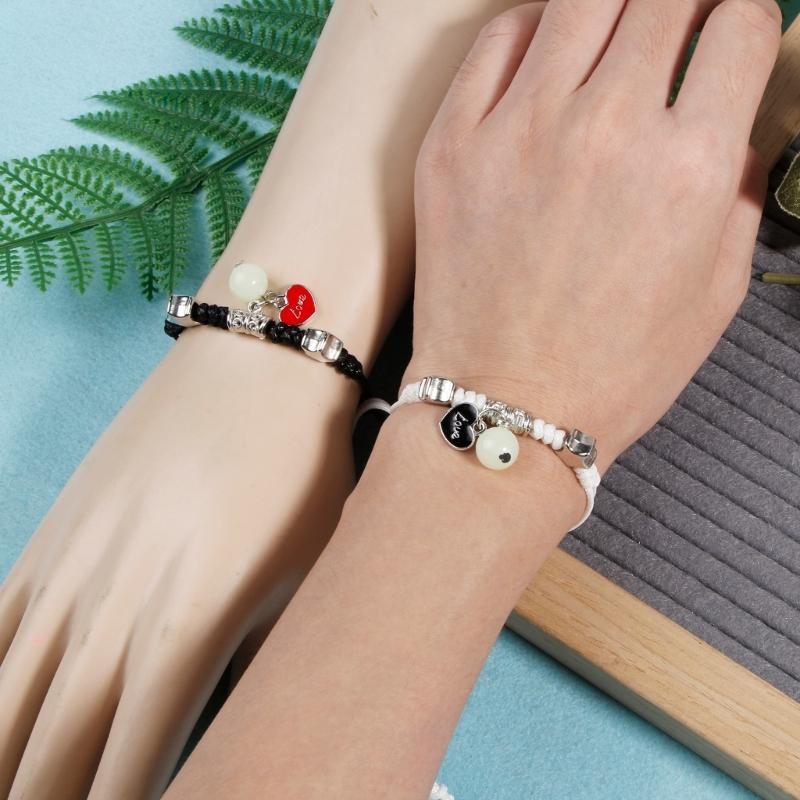 2 Pcs Braided Rope Bracelet Luminous Bead Charm String Bracelet Adjustable Friendship Couples Bracelets Jewelry