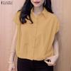 ZANZEA Lässige Bluse mit Umlegekragen und einfarbigen Kurzarmshirts für Damen