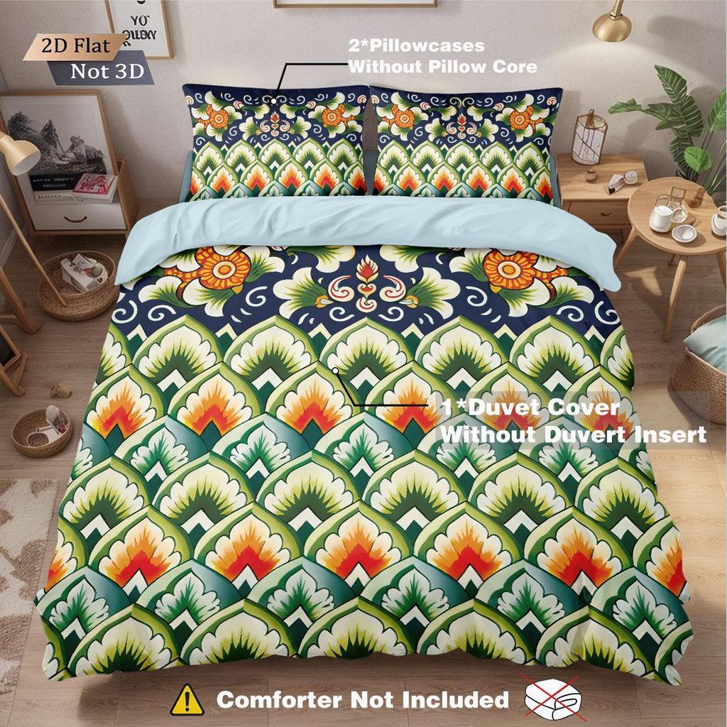 Duvet Cover Set med Keramiskt Kakelmönster - Digitaltryck, 3-delat Sängkläder