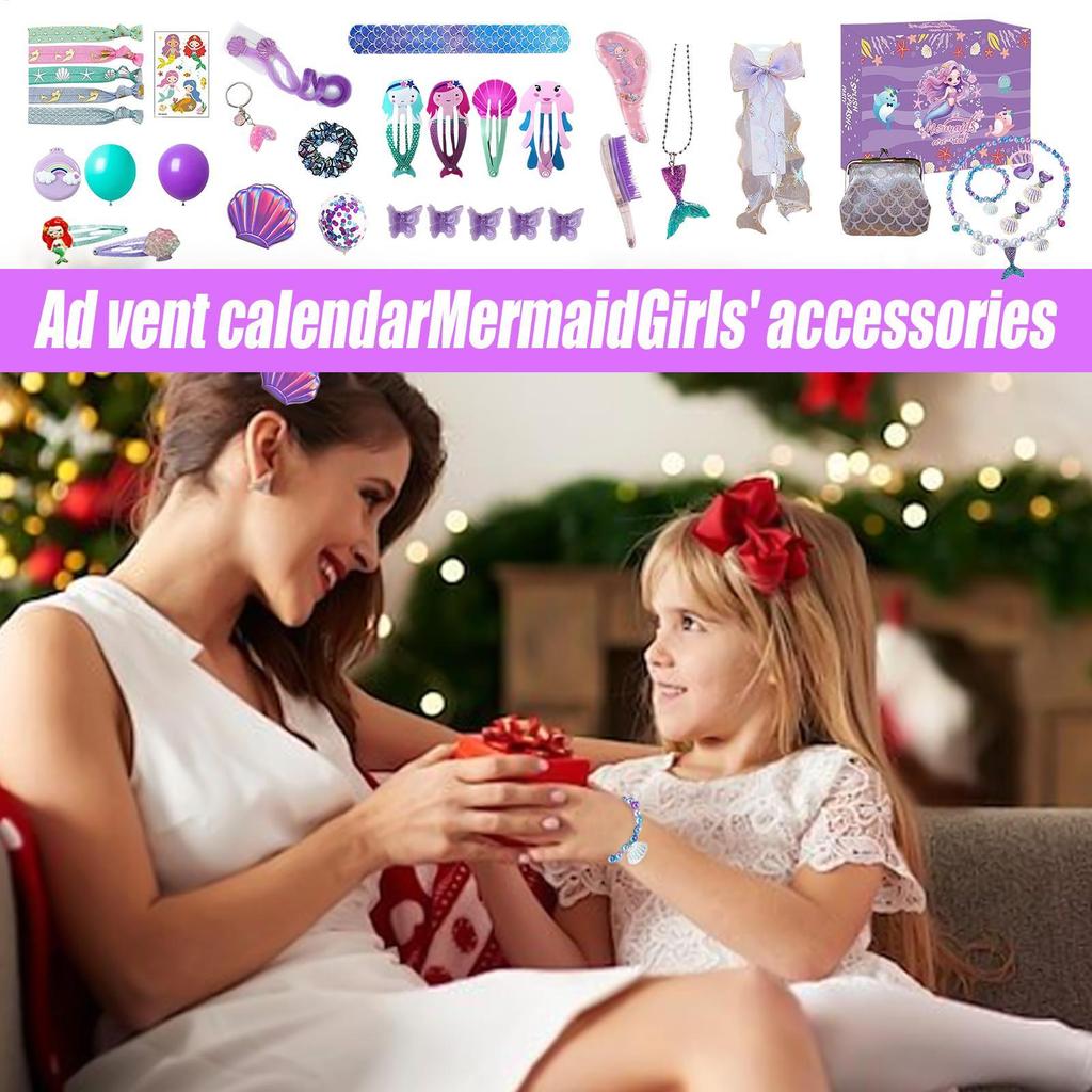 Mermaid Advent Calendar 24 Days Christmas Countdown Calendar with Jewelry Accessories Dress Up Set for Kids Girls Holiday Gifts