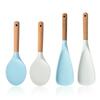 Cuchara Pala de Arroz de Silicona Utensilios de Cocina con Mango Largo de Madera para el Hogar Antiadherente Espátula Grande para Cocinar Cucharón Gadgets de Cocina