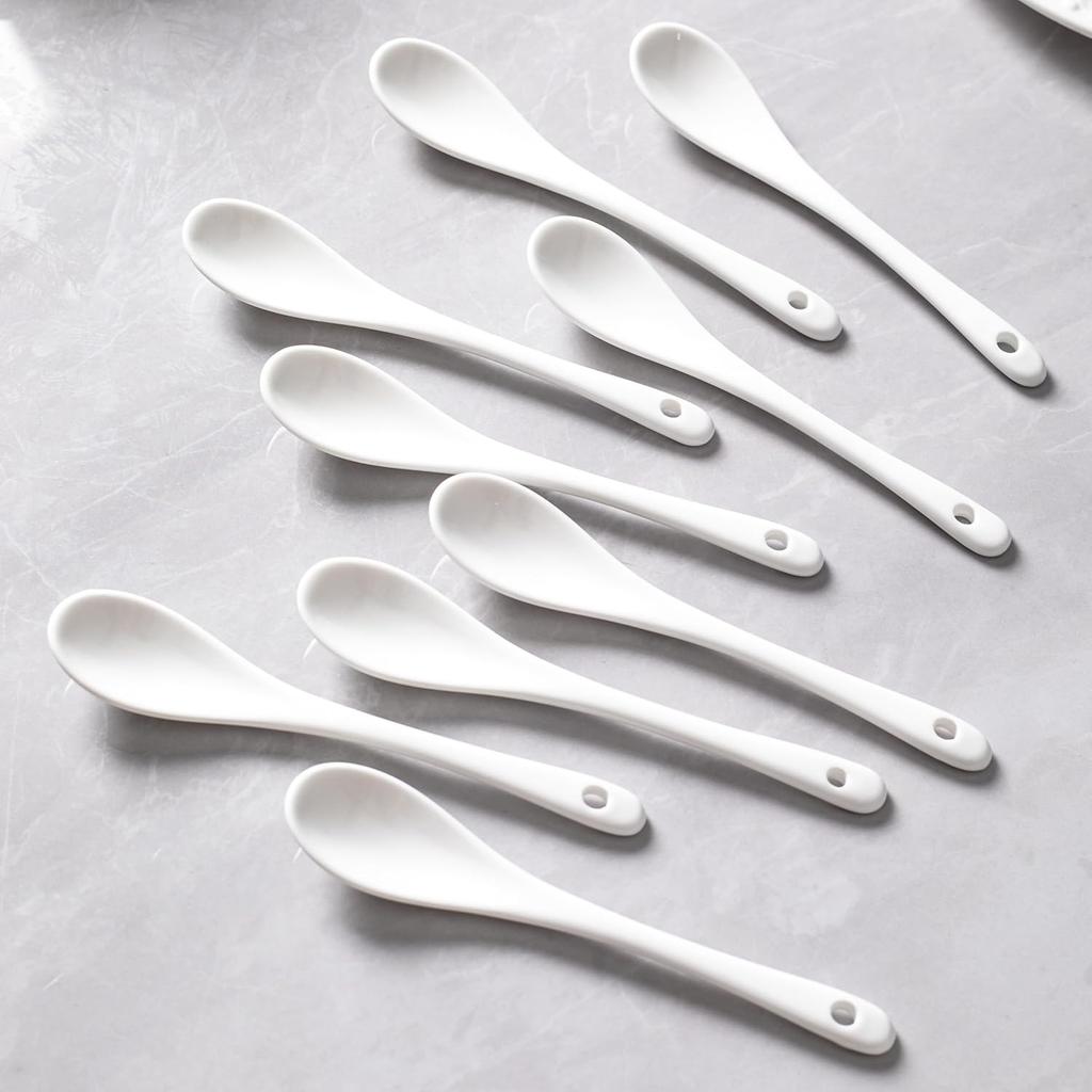 6PCS Porcelain White Coffee Spoons Espresso Tea Sauce and Desserts Ceramic Spoons