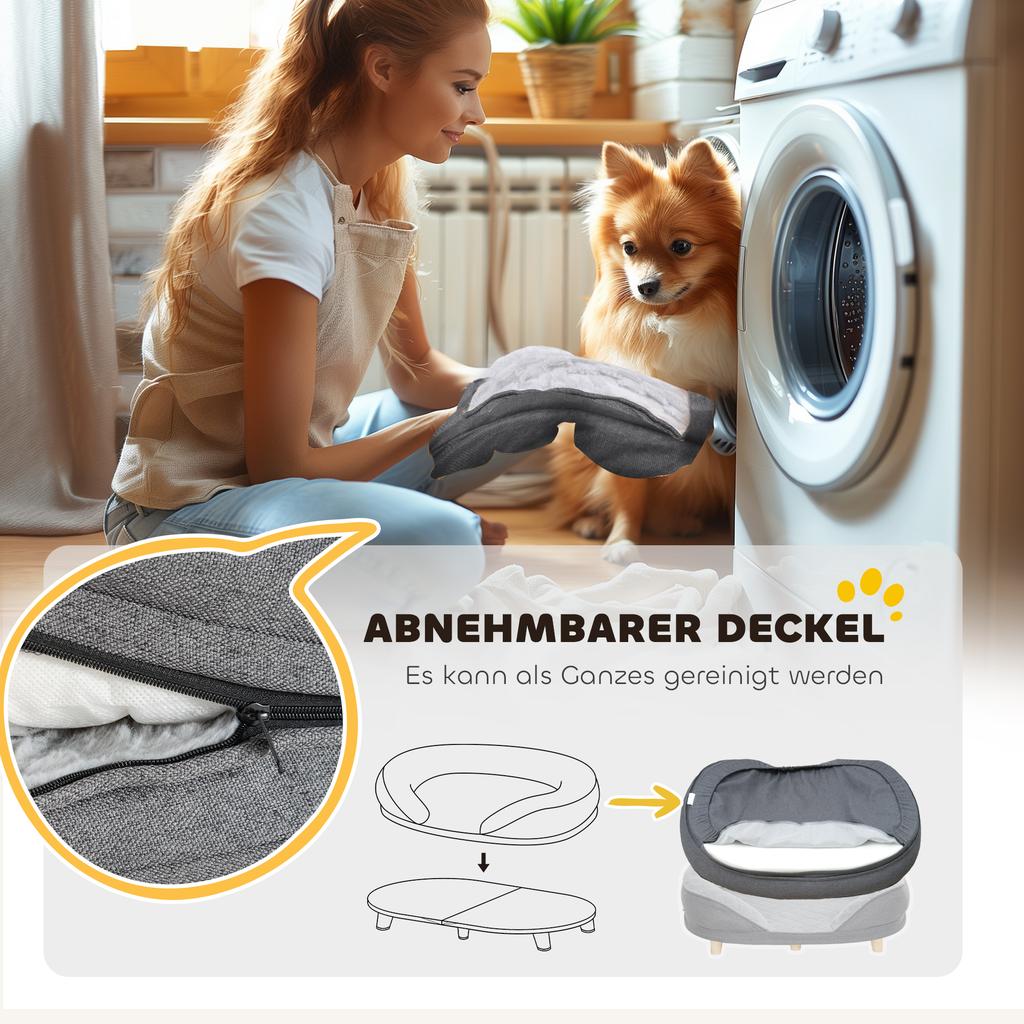 Dog Bed for Dogs Up to 25 kg, Removable Cover, Non-Slip Feet, 90 x 78 x 25 cm, Gray