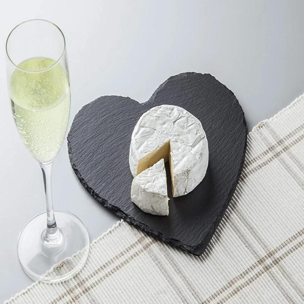 3Pcs Natural Slate Steak Plate Heart Shaped Dessert Dish Dinner Plate Food Storage Plate 15*15cm