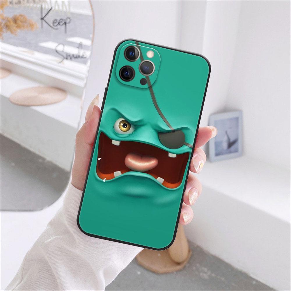 

Чехол для телефона с забавным лицом для iPhone 11 12 13 Pro Max X XR XS MAX X 8 7 Plus 13Mini, роскошный черный мягкий силиконовый бампер, задняя крышка iPhone 13Pro Max