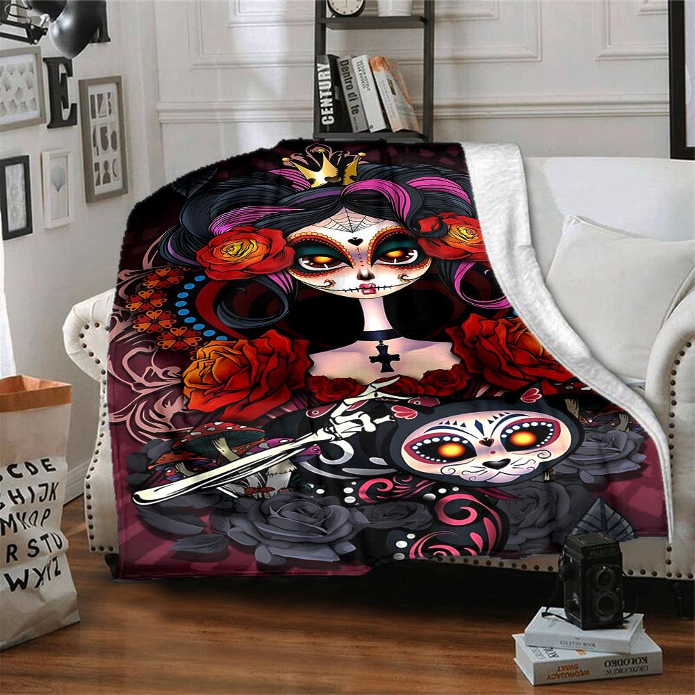 1PC Sugar Skull Design Print Blanket, Soft Throw Blanket - Warm & Cozy for Couch, Bed, Office, and Travel yy250912184