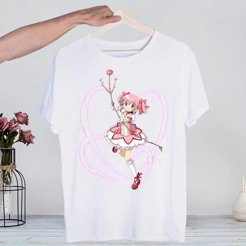 Puella Magi Madoka Magica Tshirt Unisex Retro Washed Vintage Anime Graphic Print Harajuku Streetwear Hip Hop Cotton Short Sleeve