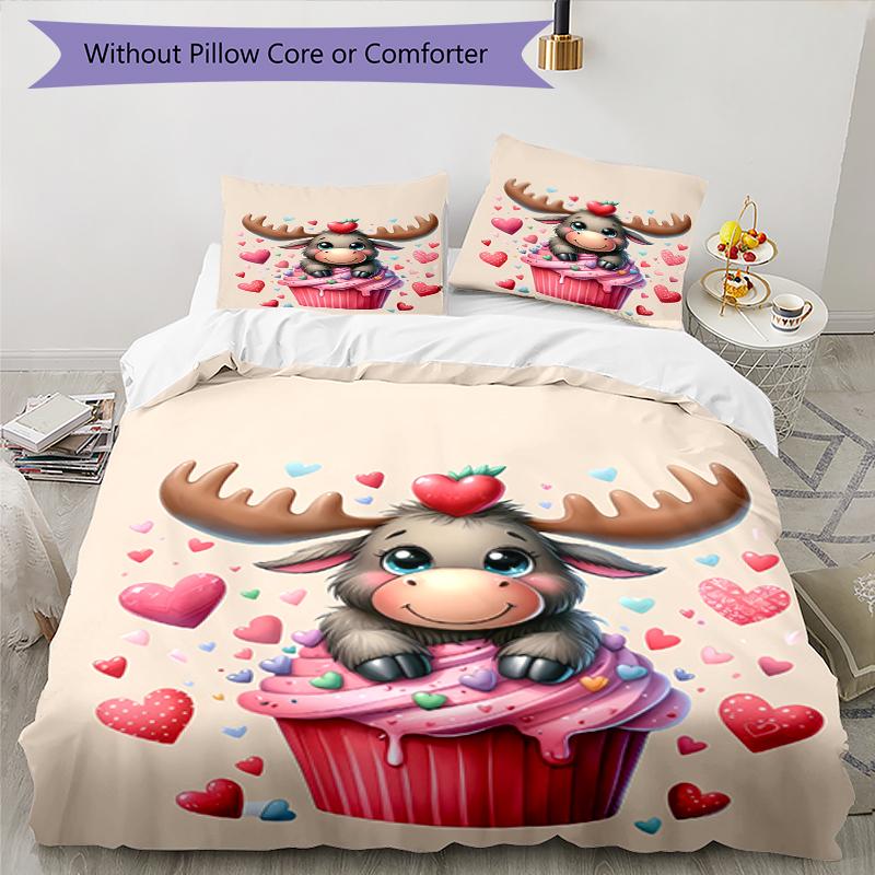 3pcs Christmas Reindeer Bedding Set Duvet Cover Closure Includes 1 Duvet Cover & 2 Pillowcases, Soft and Comfortable for All Seasons.