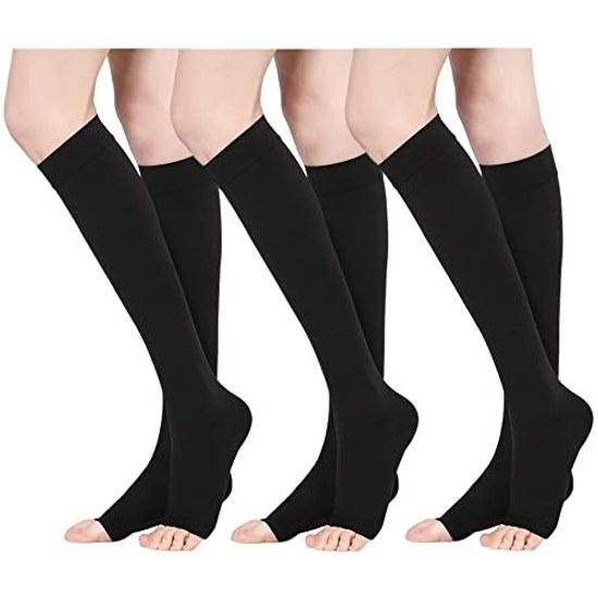 MOOKISOO Expert Supervised 3-Pair Set Moderate Compression Socks Relaxed Elastic Stockings Open Toe Knee-High Night Work Sleep Beauty Leg Care Spring