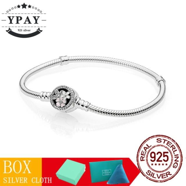 100 %Original Sterling Color Fashionable Jewelry Snake Chain Wrist Bracelet Women Shining Crown O Fit Charm Beads Clips Trendy Present