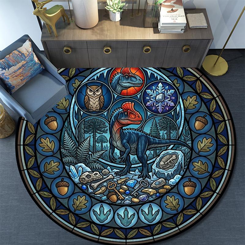 Dinosaur Fossil Glass Round Area Rug Under Office Chairs Bedroom Living Room Home Decor