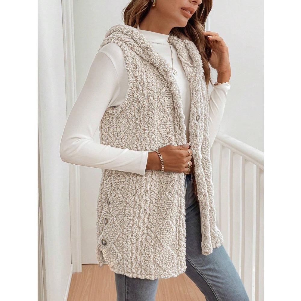 Autumn and Winter Women's Double-sided Plush Casual Hooded Cardigan Waistcoat