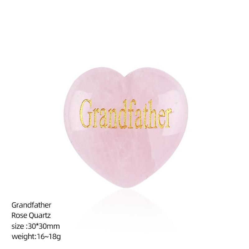 30mm Natural Crystal Rose Quartz Heart Shape Engraved Mother Healing Crystals Palm Stones Ornament Home Decor Family Member Gift