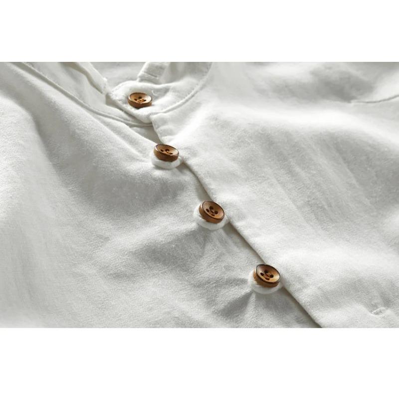 Japan Style Mens Linen Cotton Shirt Harajuku Stand Collar Long Sleeve Slim Fit Solid Color Male Casual Breathable Classical Tops