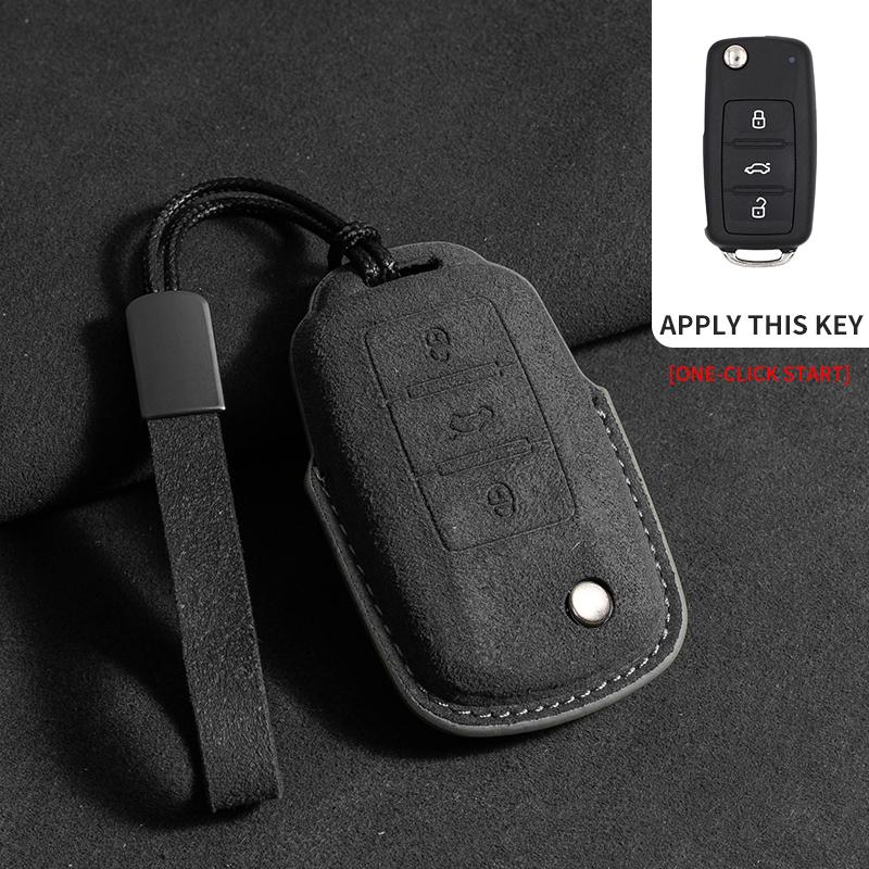 Wildleder Autoschlüsselhülle Abdeckung Schlüsselanhänger Für VW Volkswagen Golf 7 MK7 Tiguan MK2 Golf 8 ID.3 ID.4 MK8 Cupra Für Skoda Octavia Kodiaq