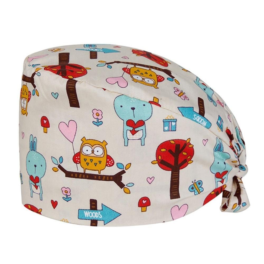 Unisex Cartoon Printing Scrub Cap Adjustable Buckle Print Design Lab Scrub Hat Breathable Soft Pure Healthcare Hats Pet Hospital