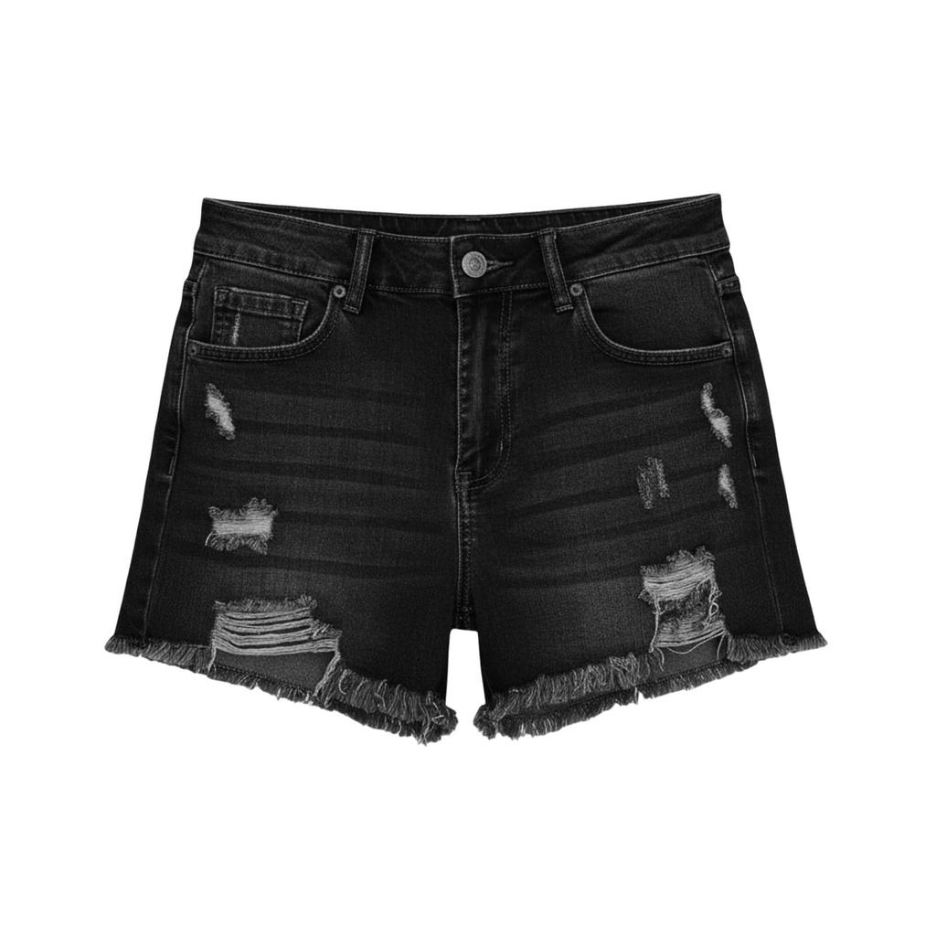 Women's High Waist Denim Shorts Ripped Raw Hem Jean Shorts Classic Five Pocket Design Non Stretch Fabric Casual Summer Bottoms