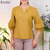 ZANZEA Women Casual V-Neck Solid Color Summer 3/4 Sleeve Blouse