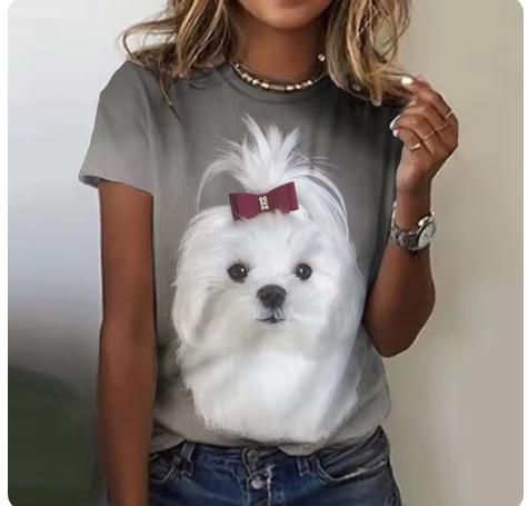 2024 New Women's T-Shirt Cute Puppy Pattern Printed Women's T-Shirt Extra Large Size T-Shirt Summer Ladies