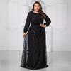New Style Women's Plus-Size Ball Gown Evening Dress with Sequined Lantern Sleeves and Round Neck, Elegant Party Evening Dress In Large Sizes