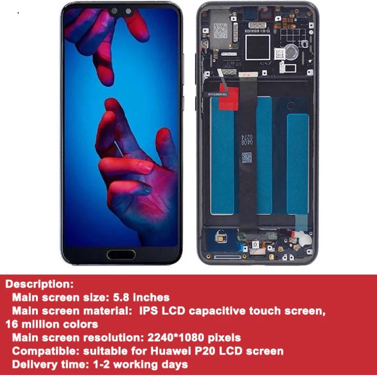 LCD med ram för Huawei P20 EML-L29 EML-L22 EML-L09 LCD-skärm med pekskärmsenhet